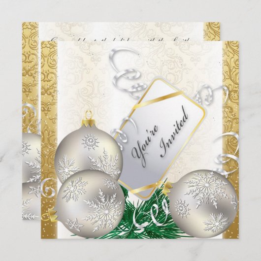 Einladung zur Feier - Gold & Silber Ornamente (Vorne/Hinten)
