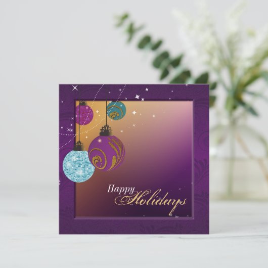 Einladung zur Feier - Lila und Goldverzierungen (Stehend Vorderseite)