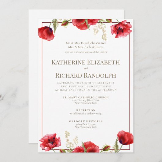 Einladung zur feierlichen Hochzeit in Rot und Weiß (Vorne/Hinten)