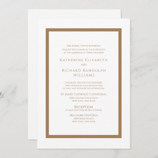 Einladung zur feierlichen Hochzeit mit Gold und We (Vorne/Hinten)