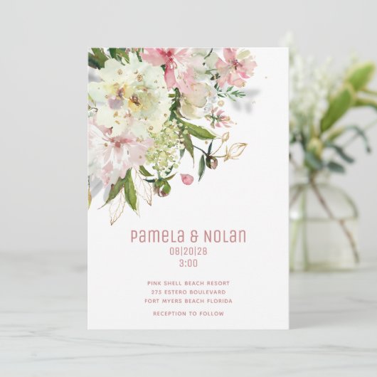 Einladung zur fesselnden Blüte & Weiße Hochzeit (Stehend Vorderseite)