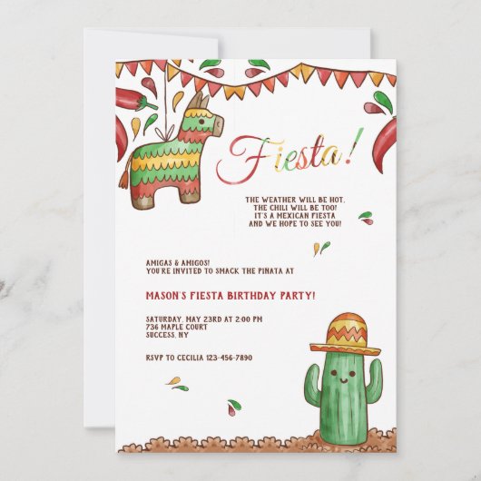Einladung zur Fiesta mit Piñata (Vorderseite)