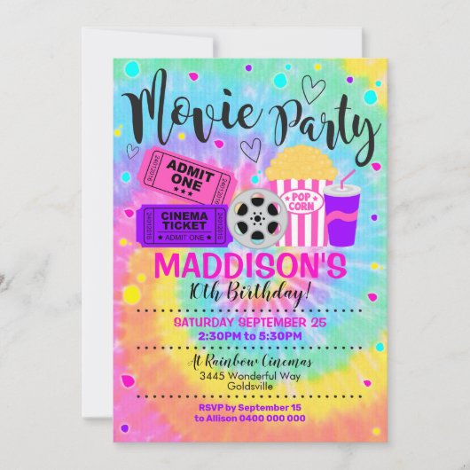 Einladung zur Filmvorführung Girl Cinema Party Ein (Vorderseite)