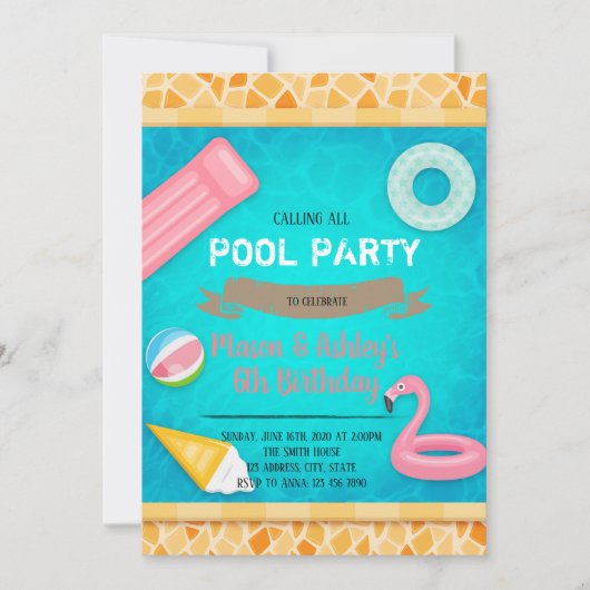 Einladung zur Flamingo-Poolparty (Vorderseite)