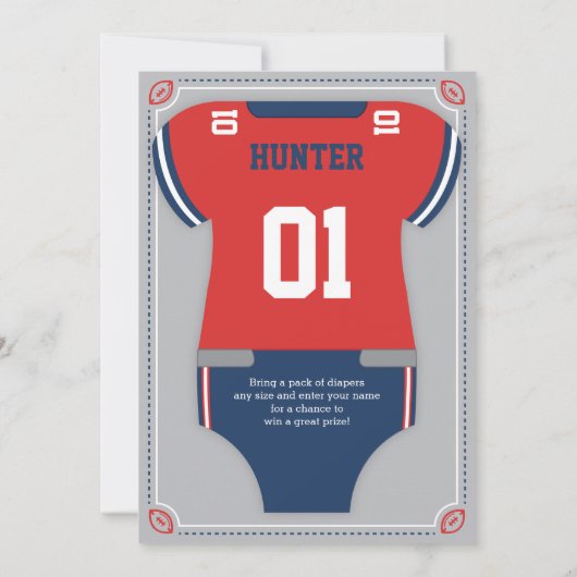 Einladung zur Football Baby Dusche, blau, rot, gra (Rückseite)