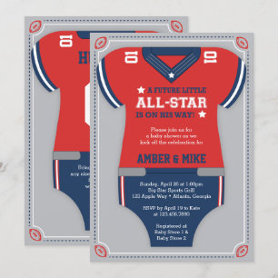 Einladung zur Football Baby Dusche, blau, rot, gra