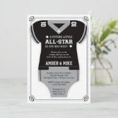 Einladung zur Football Baby-Dusche, schwarz, grau (Stehend Vorderseite)