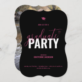 Einladung zur Foto-Graduation in Schwarz/Rosa