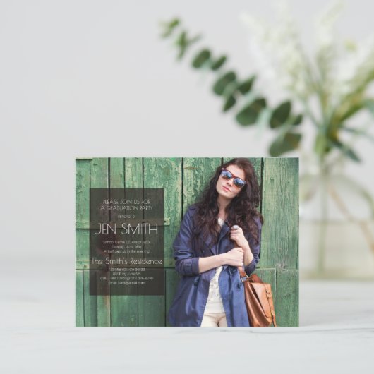 Einladung zur Foto Graduation Party. (Stehend Vorderseite)
