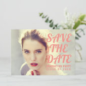 Einladung zur Foto Graduation Party. Save The Date (Stehend Vorderseite)