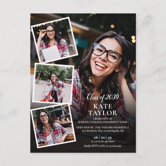 Einladung zur Fotocollage Graduation Party Postkarte (Vorderseite)