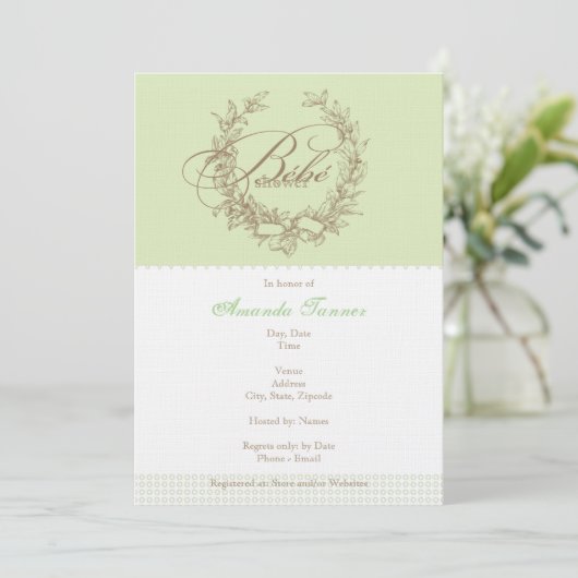 Einladung zur französischen Bebe-Dusche - Grün (Stehend Vorderseite)