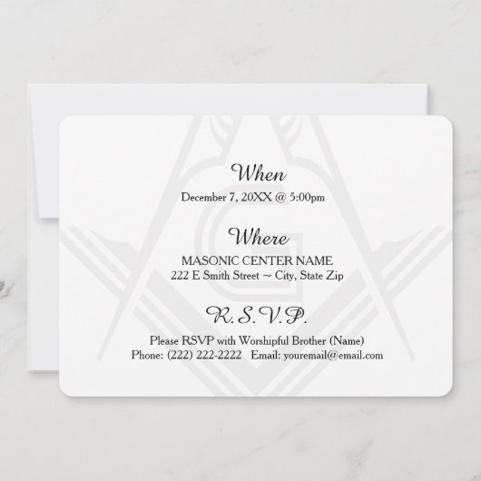 Einladung zur Freimaurerei, Freimaurerei Abendesse (Rückseite)