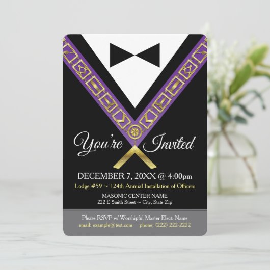 Einladung zur Freimaurerei - Lila & Gold Masonic J (Stehend Vorderseite)