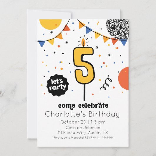 Einladung zur fünften Geburtstagskandle (Vorderseite)
