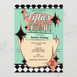 Einladung zur Fünfziger-Jahre-Party im Stil der Mi