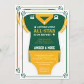 Einladung zur Fußball-Baby-Dusche, grün, Gold (Vorne/Hinten)