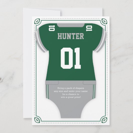 Einladung zur Fußball-Baby-Dusche, grün, grau (Rückseite)