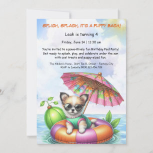 Einladung zur Geburtstags-Poolparty mit Welpen-Spl