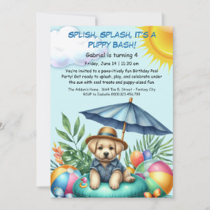 Einladung zur Geburtstags-Poolparty mit Welpen-Spl