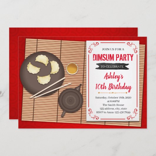 Einladung zur Geburtstagsfeier Dimsum (Vorne/Hinten)