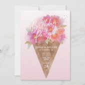 Einladung zur Geburtstagsfeier mit Blumeneis (Vorderseite)