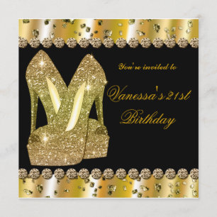 Einladung zur Geburtstagsfeier mit goldenen Glitte