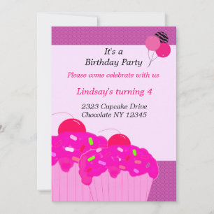 Einladung zur Geburtstagsfeier mit rosa Cupcakes