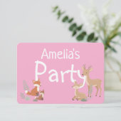 Einladung zur Geburtstagsfeier mit rosa Waldtieren (Stehend Vorderseite)