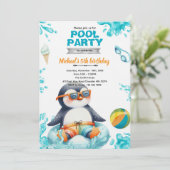 Einladung zur Geburtstagsfeier: Pinguin-Poolparty (Stehend Vorderseite)
