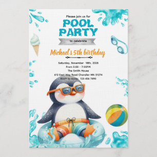 Einladung zur Geburtstagsfeier: Pinguin-Poolparty