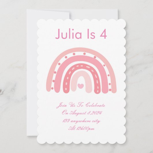 Einladung zur Geburtstagsfeier pink (Vorderseite)