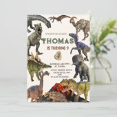 Einladung zur Geburtstagsfeier über Dino (Stehend Vorderseite)