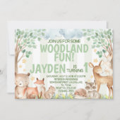 Einladung zur Geburtstagsfeier von Waldtieren (Vorderseite)