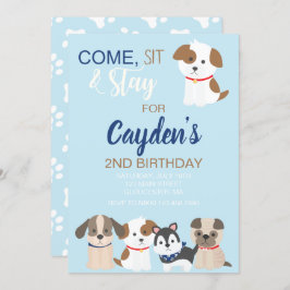 Einladung zur Geburtstagsfeier von Welpen Blau