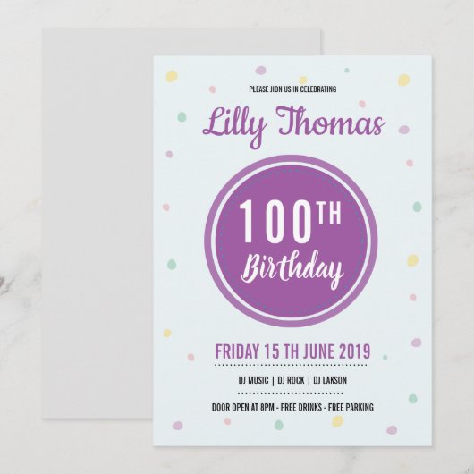 Einladung zur Geburtstagspartei (Vorne/Hinten)