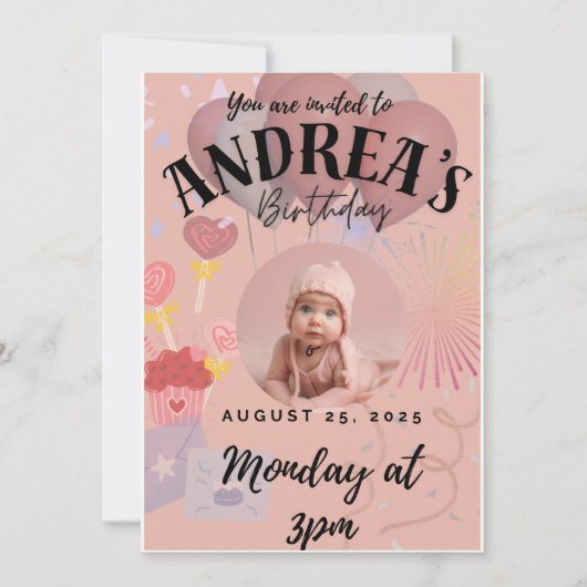 Einladung zur Geburtstagspartei (Vorderseite)