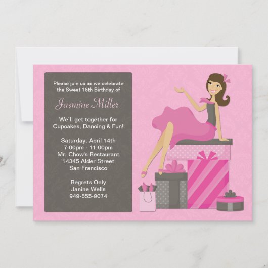 Einladung zur Geburtstagspartei 16 . Geburtstag (Vorderseite)