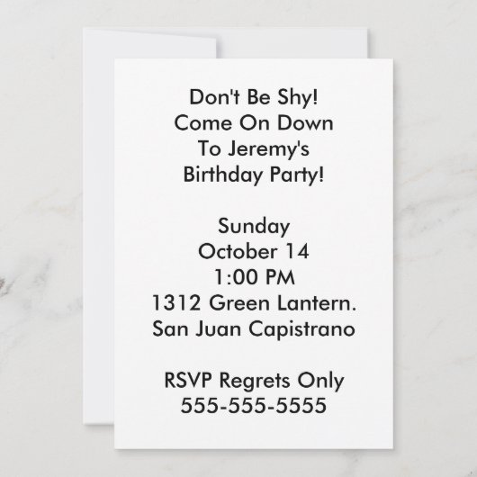 Einladung zur Geburtstagspartei Chameleon (Rückseite)