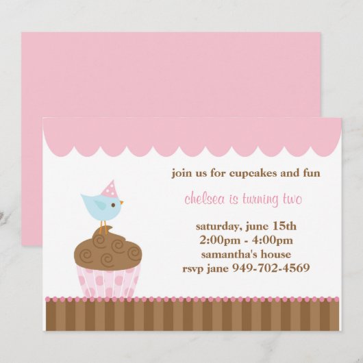 Einladung zur Geburtstagspartei Cupcake (Vorne/Hinten)