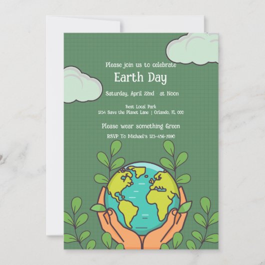 Einladung zur Geburtstagspartei des Earth Day (Vorderseite)