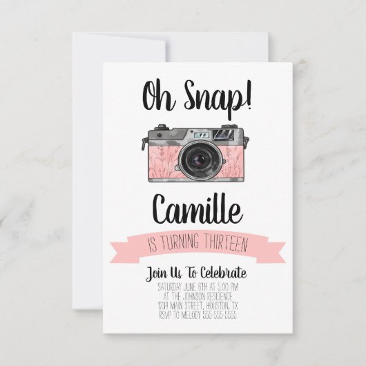 Einladung zur Geburtstagspartei Fotokamera (Vorderseite)