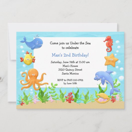 Einladung zur Geburtstagspartei im Meer (Vorderseite)