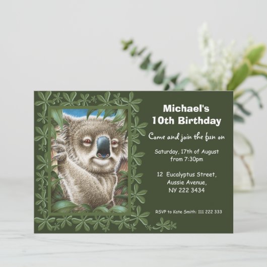 Einladung zur Geburtstagspartei Koala (Stehend Vorderseite)