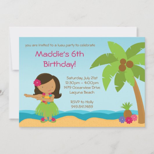 Einladung zur Geburtstagspartei Luau (Vorderseite)