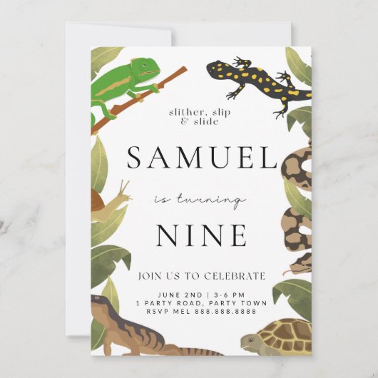 Einladung zur Geburtstagspartei Reptile (Vorderseite)