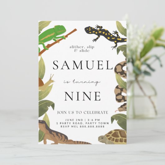 Einladung zur Geburtstagspartei Reptile (Stehend Vorderseite)