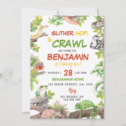 Einladung zur Geburtstagspartei Reptile (Vorderseite)