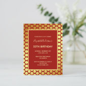 Einladung zur Geburtstagspartei Rotes Gold Postkarte (Stehend Vorderseite)