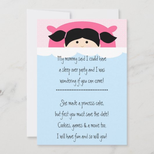 Einladung zur Geburtstagspartei Slumber (Vorderseite)